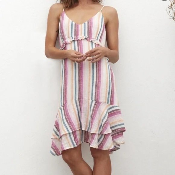 Rails Linen Shimmer Sparkly Striped Summer Spaghetti Strap Dress Size M Medium - Picture 3 of 11